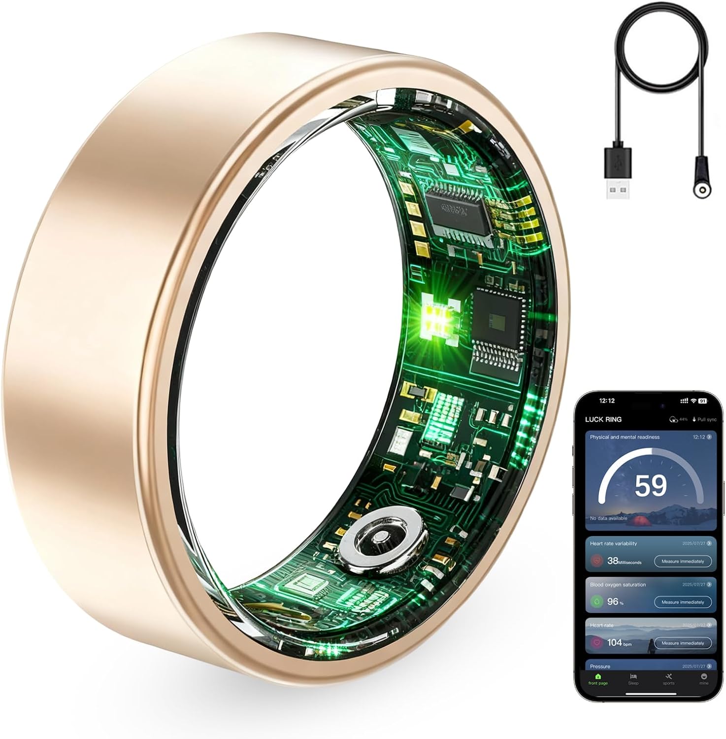 Smart Ring for Women & Men, Fitness Tracker with Heart Rate Monitor, HRV & Sleep Tracking. No Subscription Required. Health & Activity Ring Compatible with iOS & Android (Rose Gold, 8#)