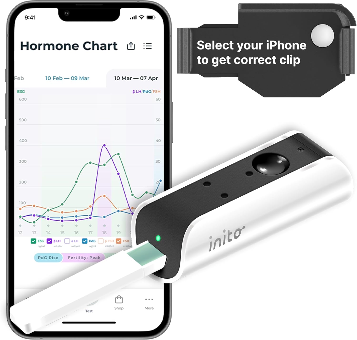 Inito Fertility Monitor & Hormone Tracker for Women | Estrogen, LH, PdG (Urine Metabolite of progesterone), FSH | Track and Confirm Ovulation | Includes 15 Strips (Compatible with iPhone 14 Pro Max)
