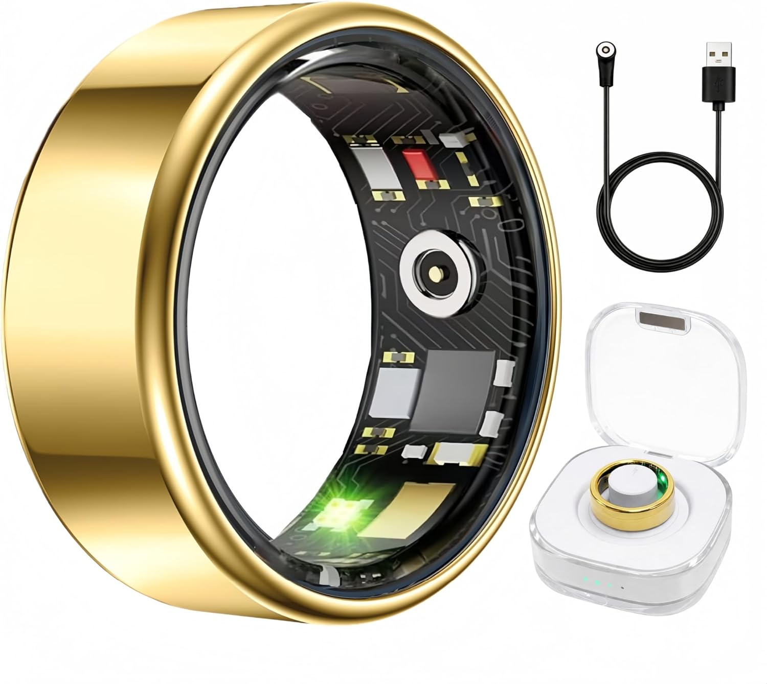 Smart Ring Health & Fitness Tracker for Men & Women, Heart Rate, SPO₂, Sleep & Activity Monitoring, IP68 Waterproof, Long Battery Life, Family Care Mode, No Subscription Fee (Gold, 7)