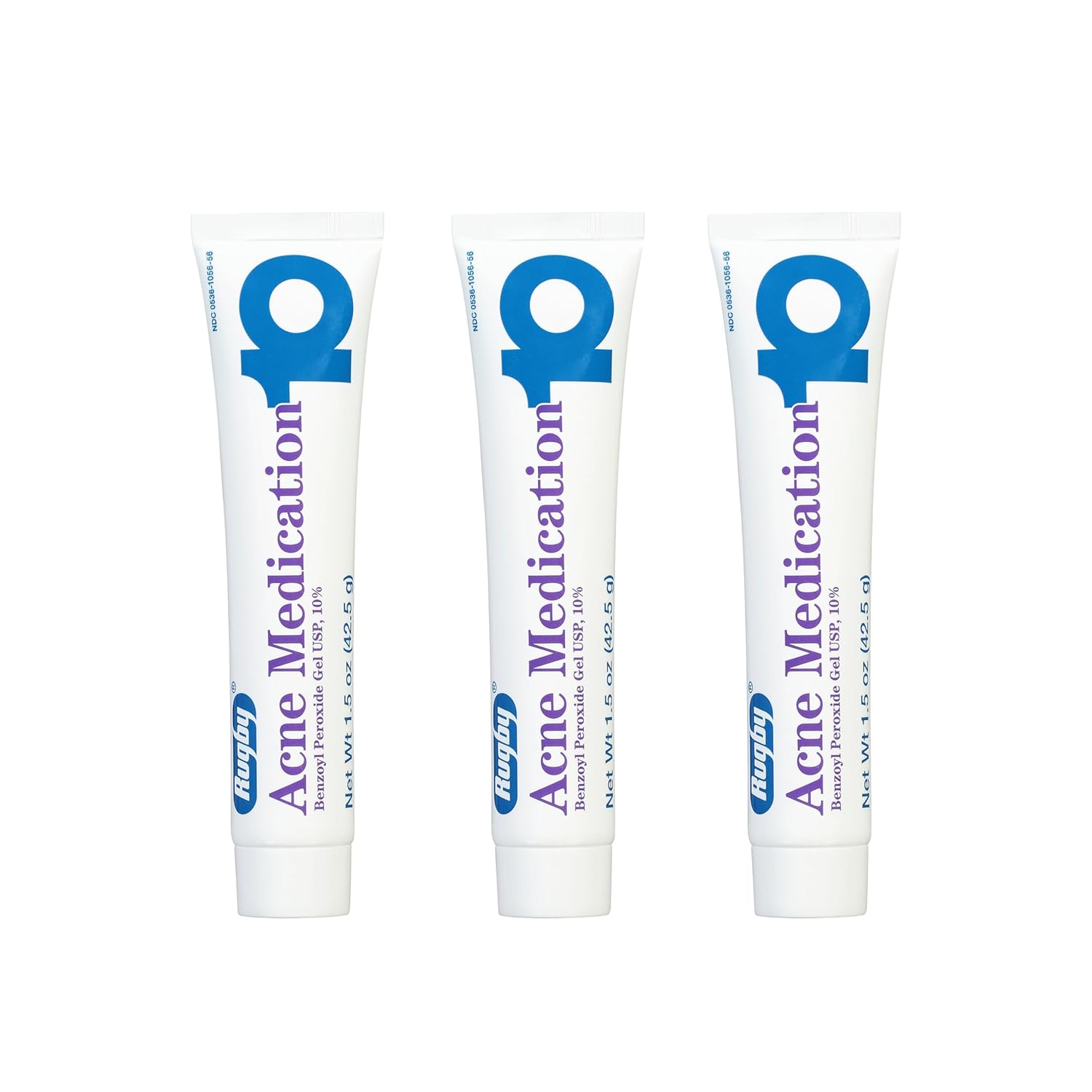 Rugby Acne Medication Benzoyl Peroxide Gel USP, 10% – Clear Up Acne Pimples – Greaseless, Vanishing Formula – 1.5 Oz (42.5g) – 3 Pack