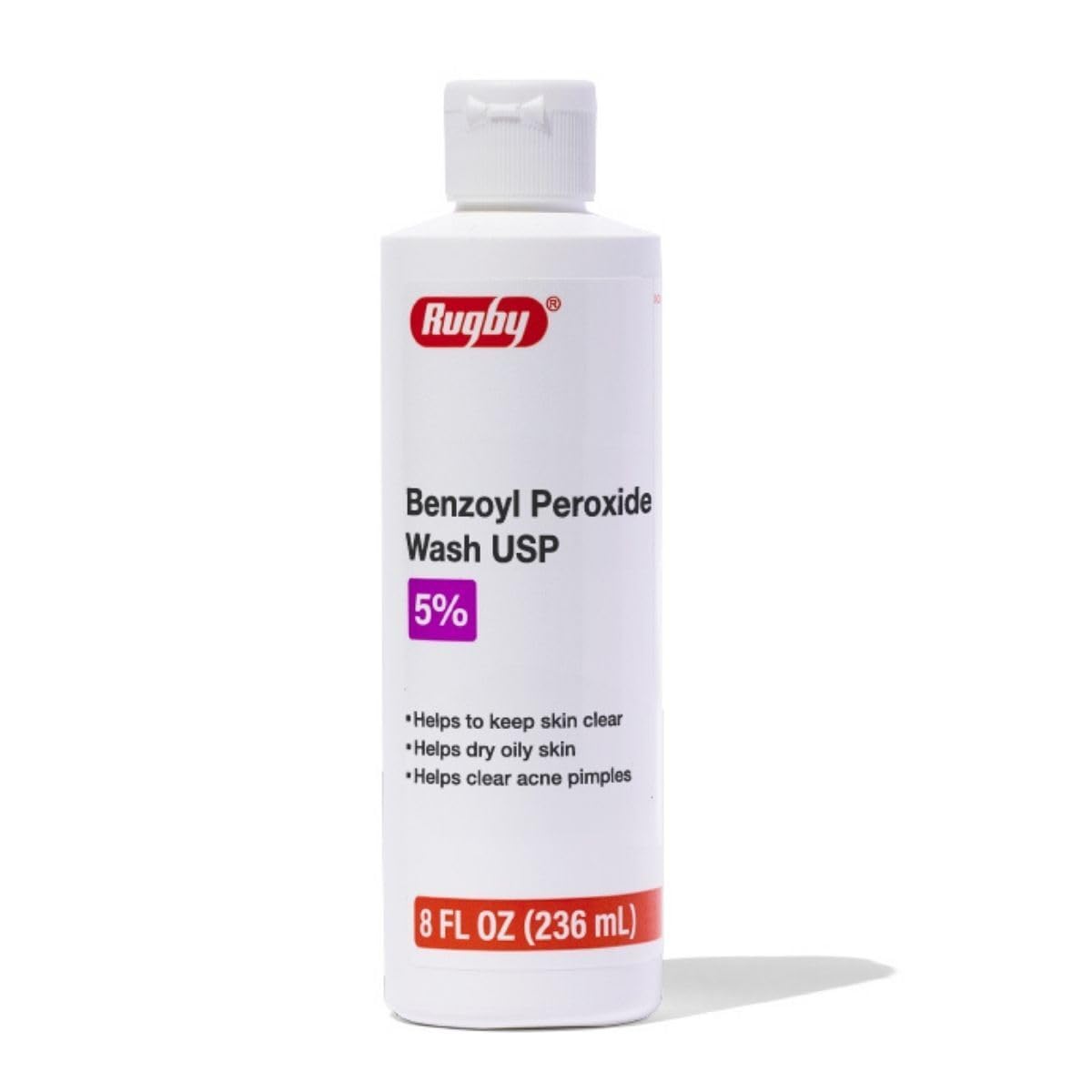 Rugby Benzoyl Peroxide Wash USP 5% – Helps to Clear Acne Pimples and Dry Oily Skin – Acne Medication – 8 Fl. Oz.
