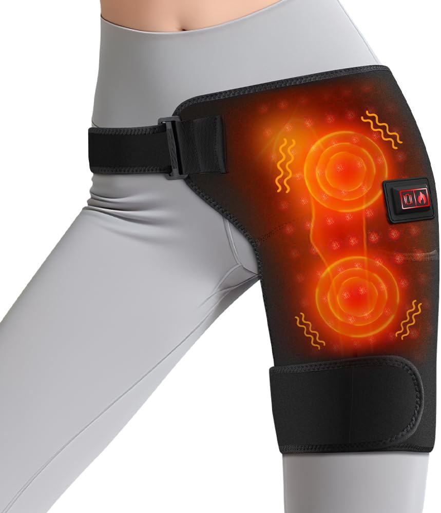 Red Light Hip Heating Pad, with 5000 mAh Po‎wer Ba‎nk Hip Brace with Vibration & 3 Heat Levels for Lower Back & Thigh