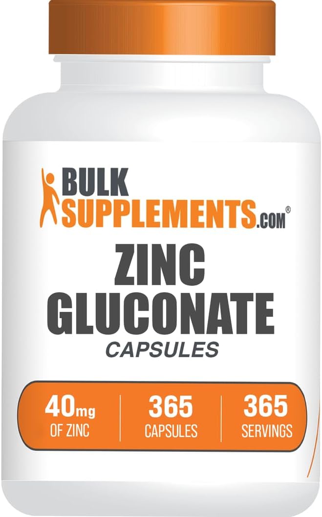 BulkSupplements.com Zinc Gluconate Capsules – Zinc Supplements, for Immune Support – Gluten Free, 1 Capsule per Serving, 365 Count (Pack of 1)