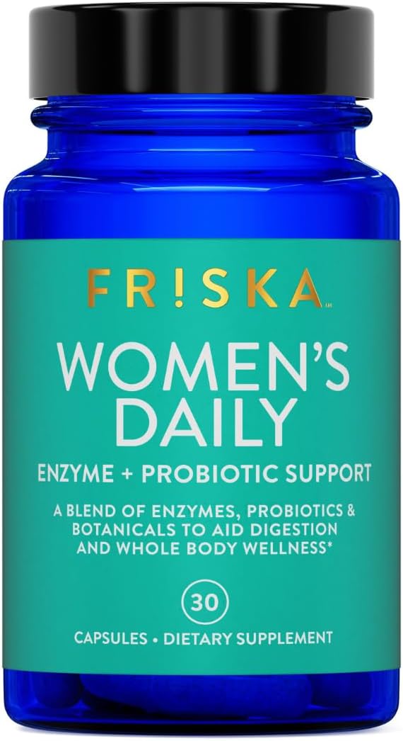 FRISKA Women’s Daily Digestive Enzyme and Probiotics Supplement, Advanced Natural Support for Female Digestive Health, Fights Bloating, Eases Digestion, Supports Nutrient Absorption, 30 Capsules