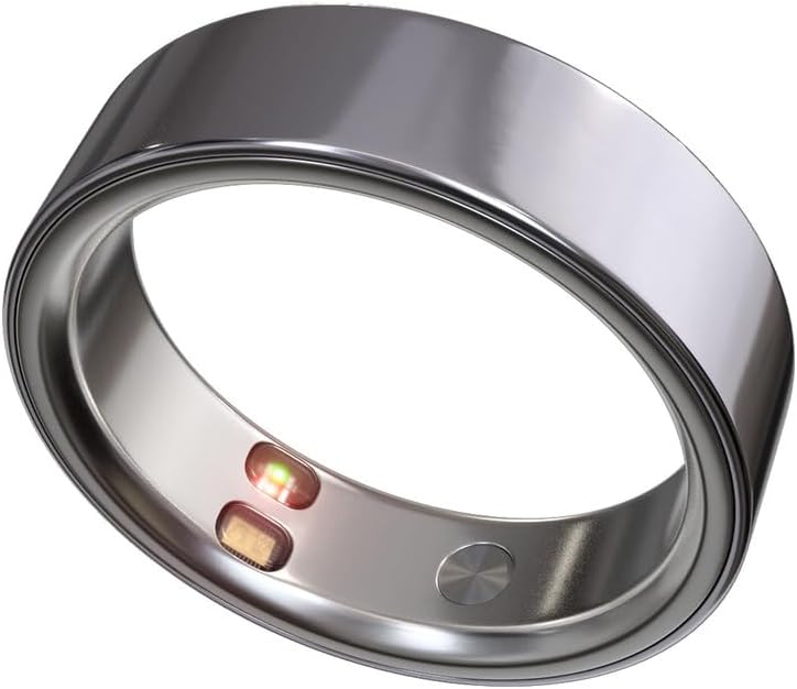 Smart Ring Health Tracker 5ATM Waterproof Sport Ring Exclusive Vibration Alerts Titanium Blood Oxygen/Sleep/Emotional Management Women Cycle Prediction Compatible with iOS/Android Frost Silver 9.5