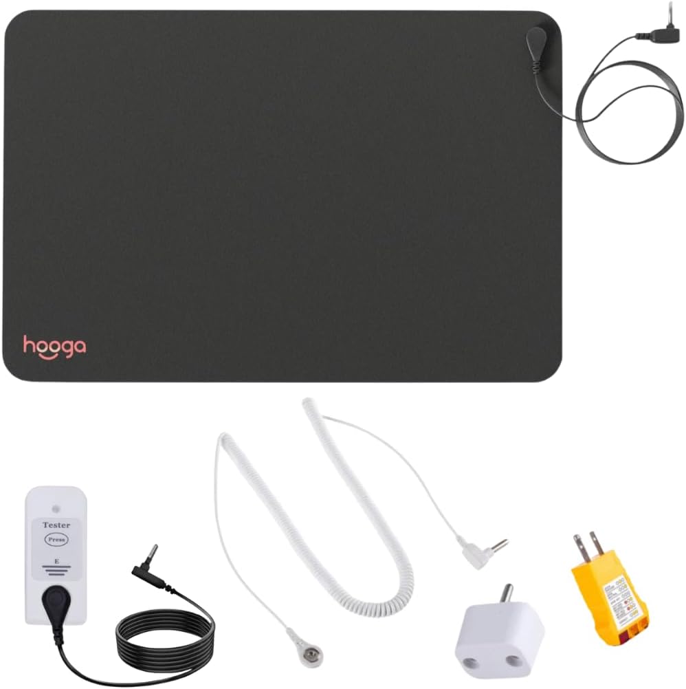 Hooga Grounding Mat Kit for Pain Relief, Energy, Sleep, Inflammation, Wellness with Outlet Adapter, Outlet Tester, Continuity Tester, Extra Grounding Cord
