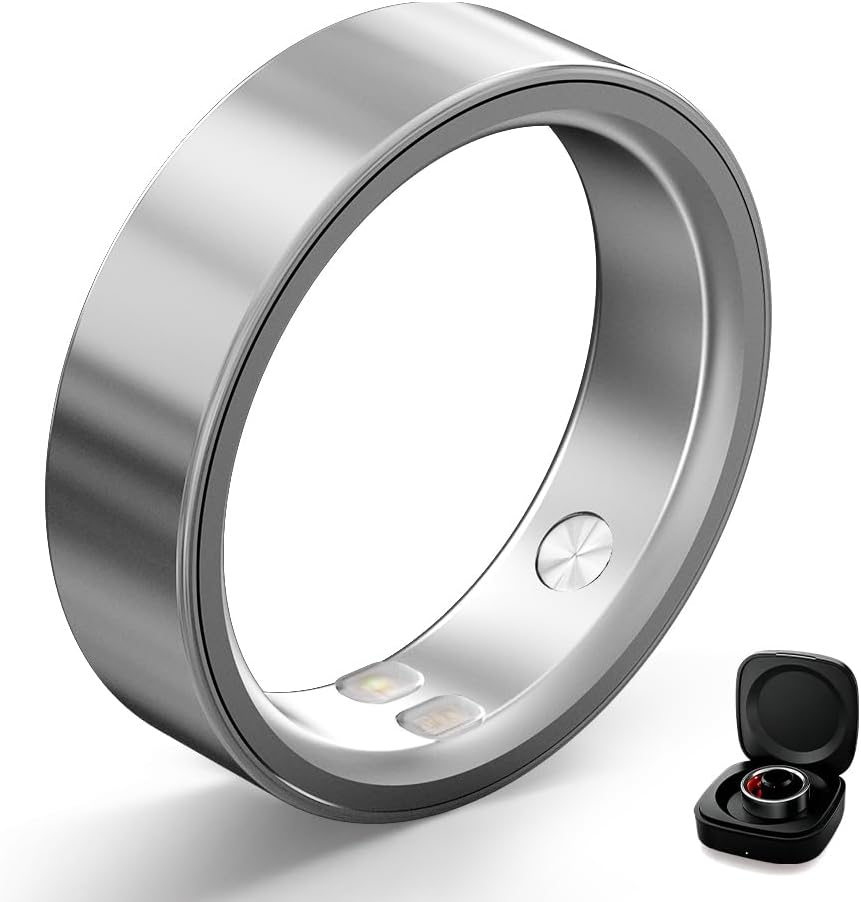 Smart Ring | No Subscription, Heart Rate & Blood Oxygen Monitoring, Sleep & Women’s Health Tracking, AI Health Advisor, IP68 Waterproof Fitness Ring for Android & iOS (Silver, 9#)