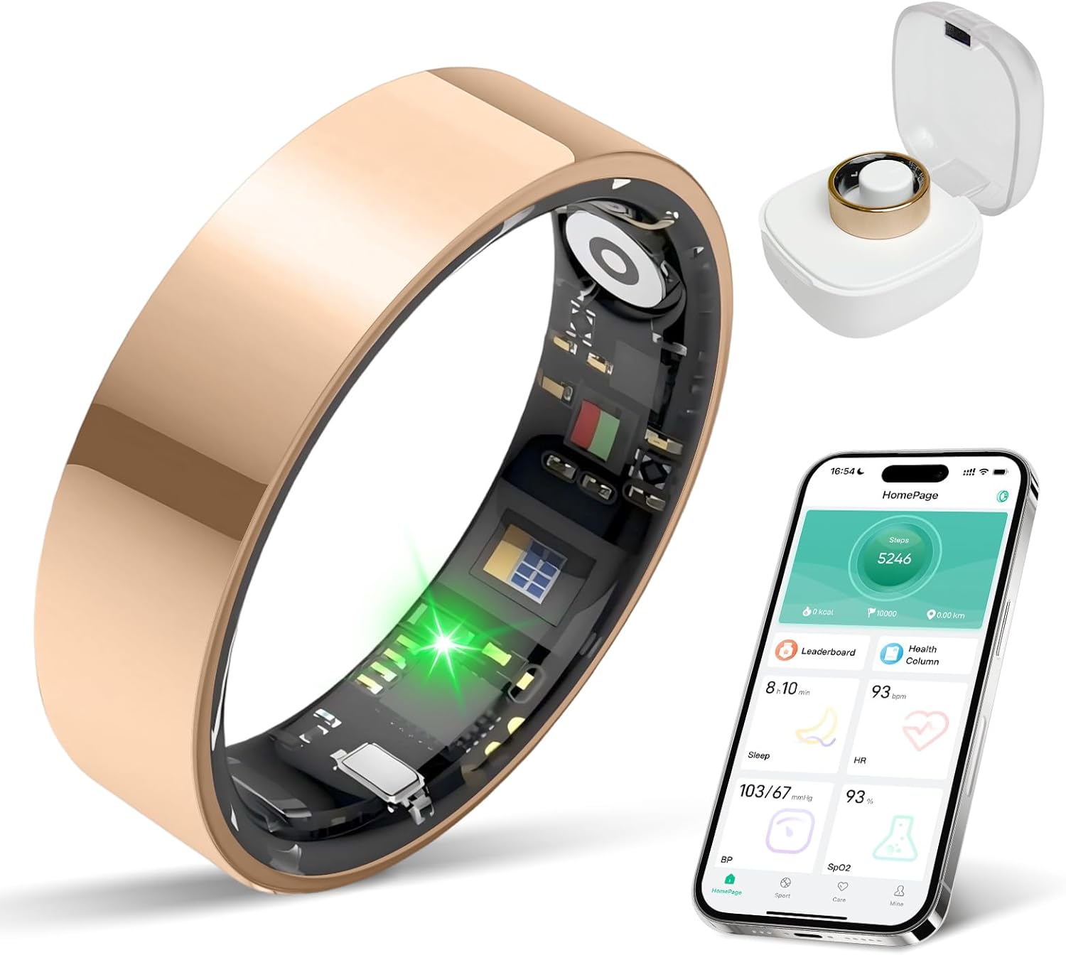 BIEMHA IP68 Waterproof Smart Ring – Fitness & Health Tracker with Sleep/Exercise Monitoring, Unisex for Women Men, iOS & Android Compatible, Long Lasting Battery Life, No Subscription (Rose Gold, 8)