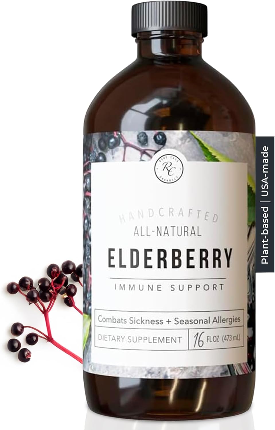 Rowe Casa Organics Elderberry with Antioxidants, Zinc, and Vitamin C for Kids and Adults – Organic Elderberry Syrup for Daily Wellness – Year-Round Formula – 16 Fl Oz