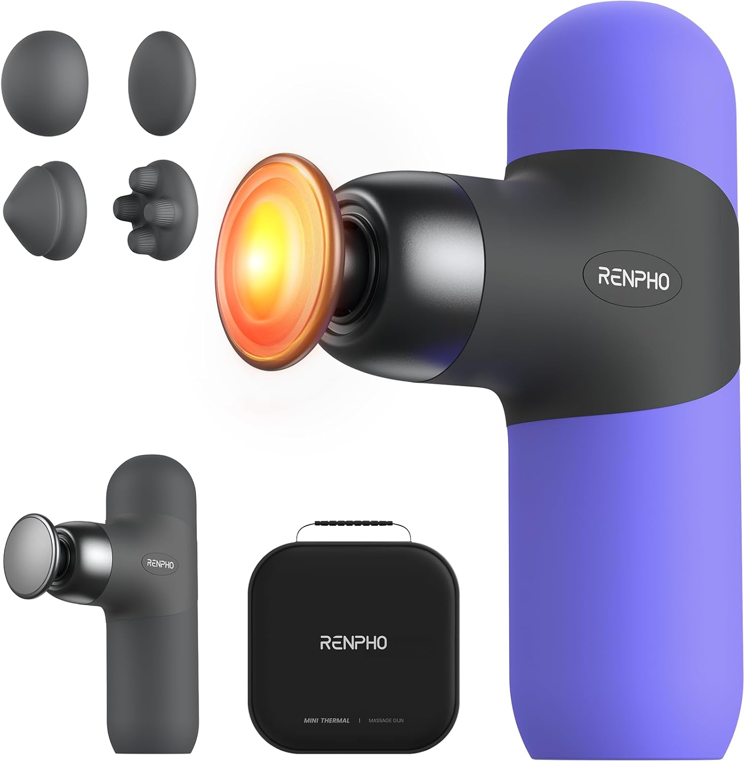 RENPHO Mini Thermal Massage Gun with Heat, Fathers Day Dad Gifts, Portable Deep Tissue Percussion Massager with 4 Heads for Neck & Back Comfort, Ultra-Quiet for Home, Office & Travel, Carry Case