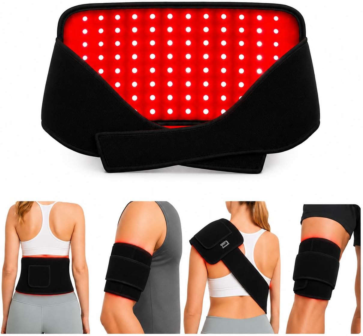 Red Light Therapy Belt Pad for Body Back Knee Hands Shoulder Feet | 120 LEDs, 660nm + 2x 850nm, 3 Chips in 1, 10Hz 40Hz Pulse Mode, Breathing Mode, 5 Levels of Brightness, 6-gear Timer,Portable