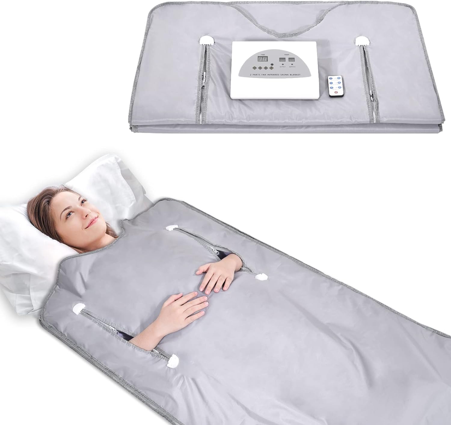 Infrared Sauna Blanket for Fitness and Detox Anti Aging, Length 71″ with Remote Control, 2 Zone Temperature Control, Quick Sweating Professional Body Sculpting Home Sauna