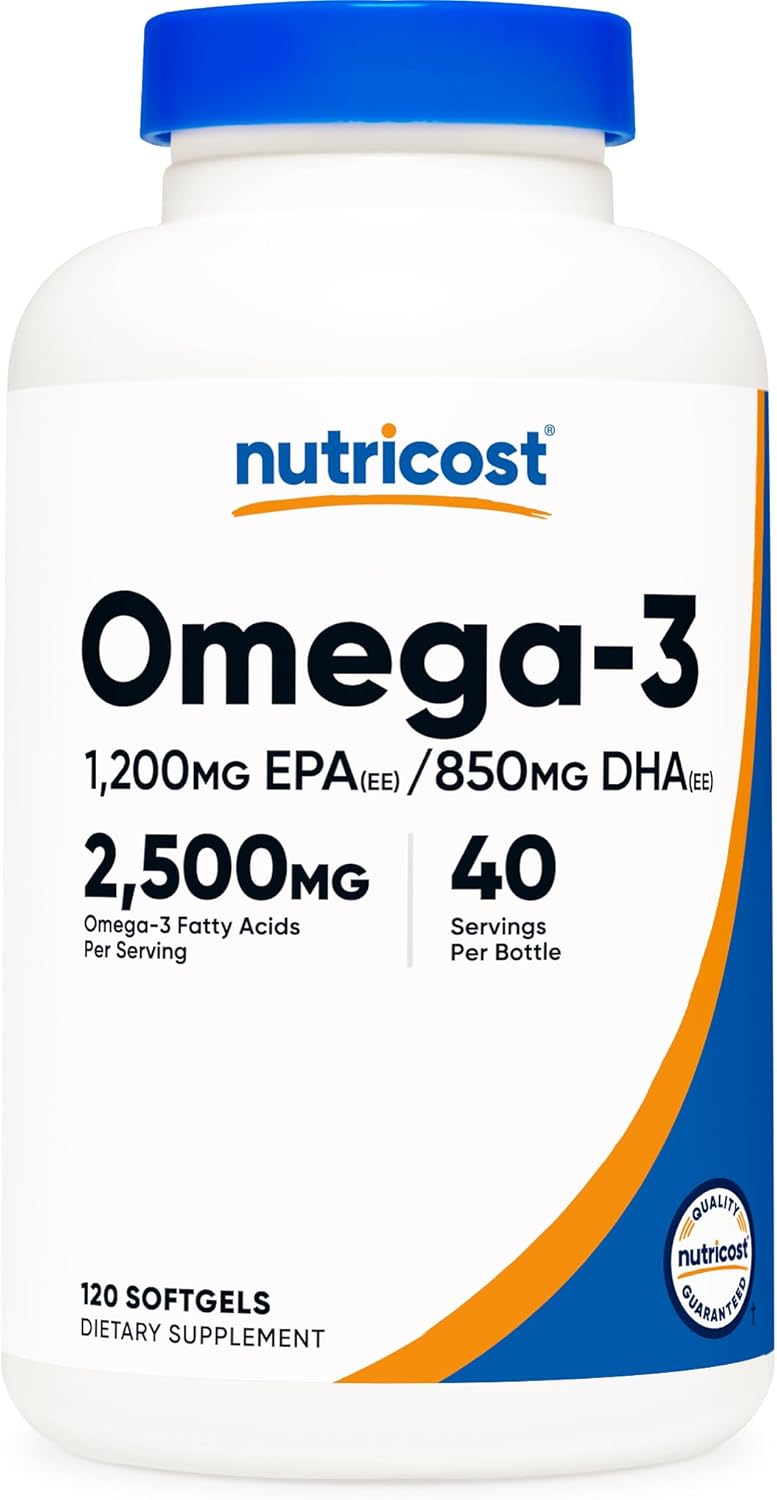 Nutricost Omega 3 Fish Oil – 2500MG, 120 Softgels (40 Serv) – Fish Oil, Wild Caught! 1200mg EPA 850mg DHA – Non-GMO, Gluten Free