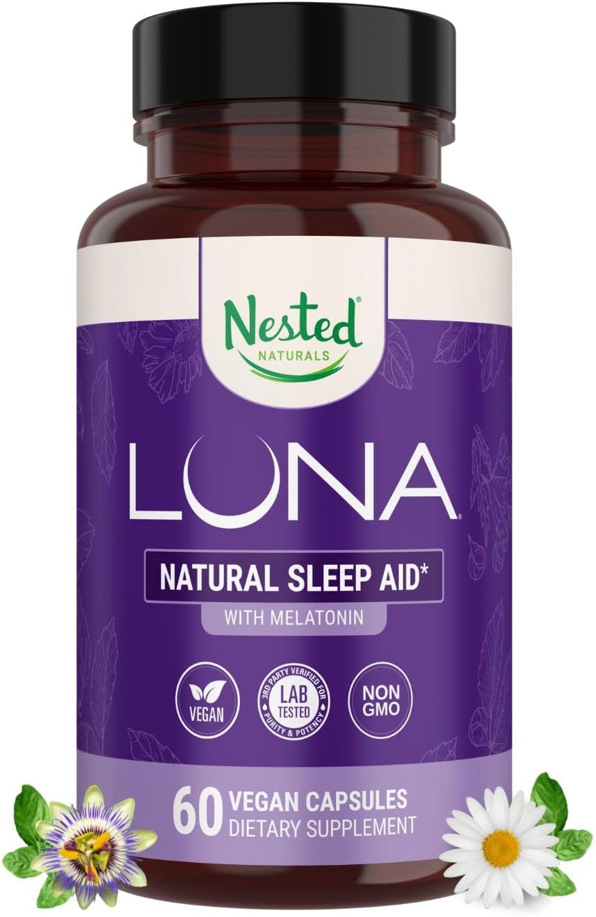 Nested Naturals Luna Sleep Aid – Non-Habit Forming Natural Sleeping Pills for Adults with Naturally Sourced Ingredients – Valerian Root, Melatonin, Chamomile, Lemon Balm, & More – 60 Vegan Capsules