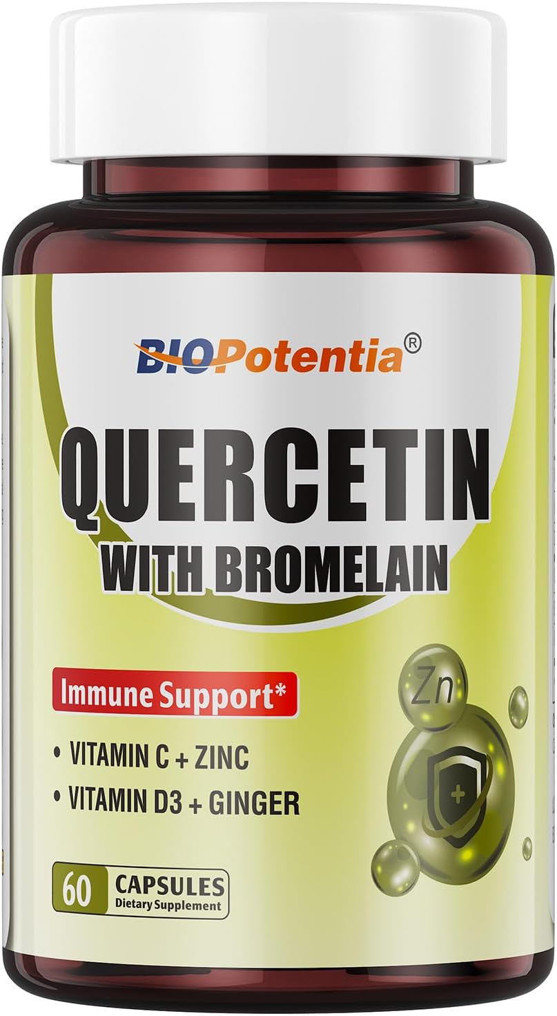 Quercetin with Bromelain,500mg Quercetin with 200mg Bromelain & Vitamin C Vitamin D3,Support Cellular Health & Immunity Health for Man Woman, Non-GMO & Gluten Free – 60 Capsules