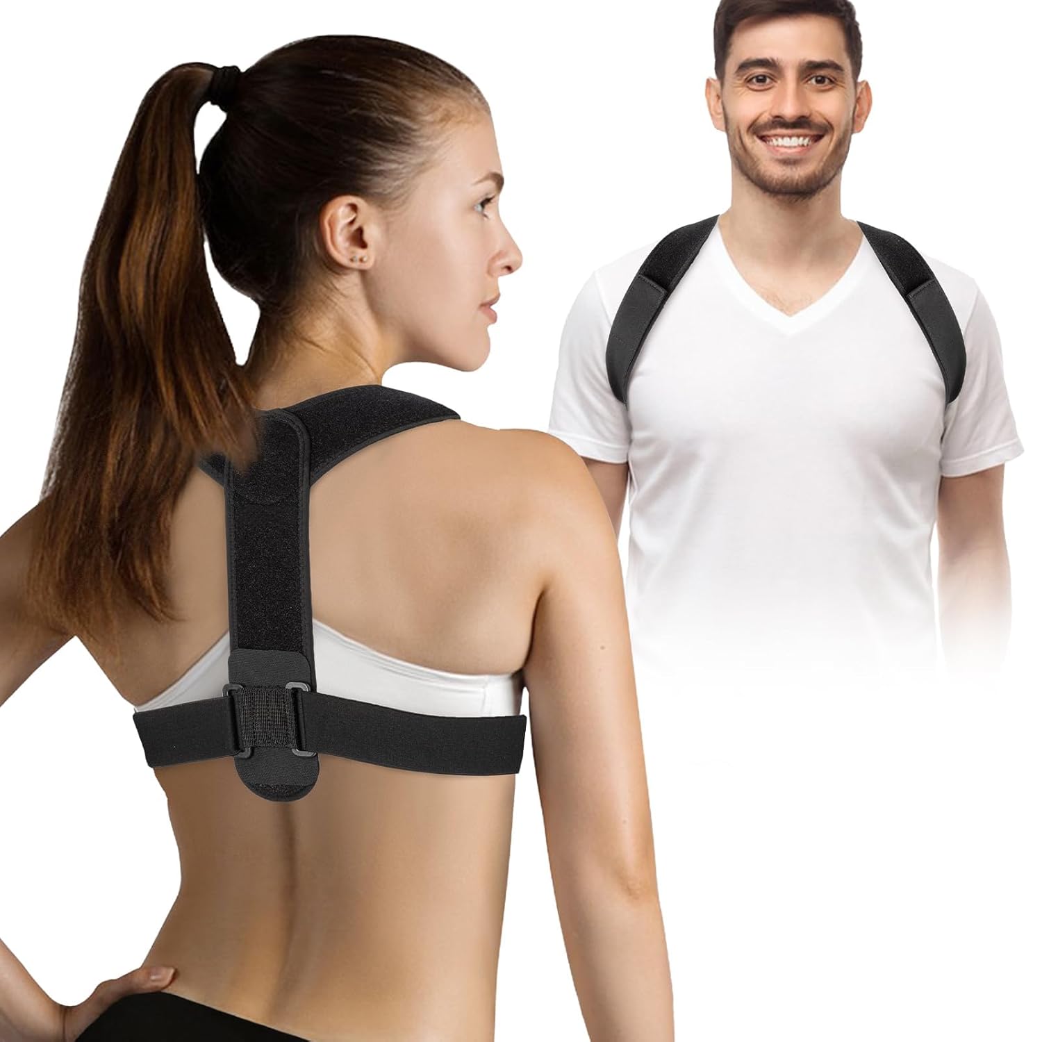 Posture Corrector for Women and Men, Adjustable and Breathable Upper Back Brace for Posture, Providing Pain Relief from Back, Neck, Shoulder and Clavicle, Black(Medium)