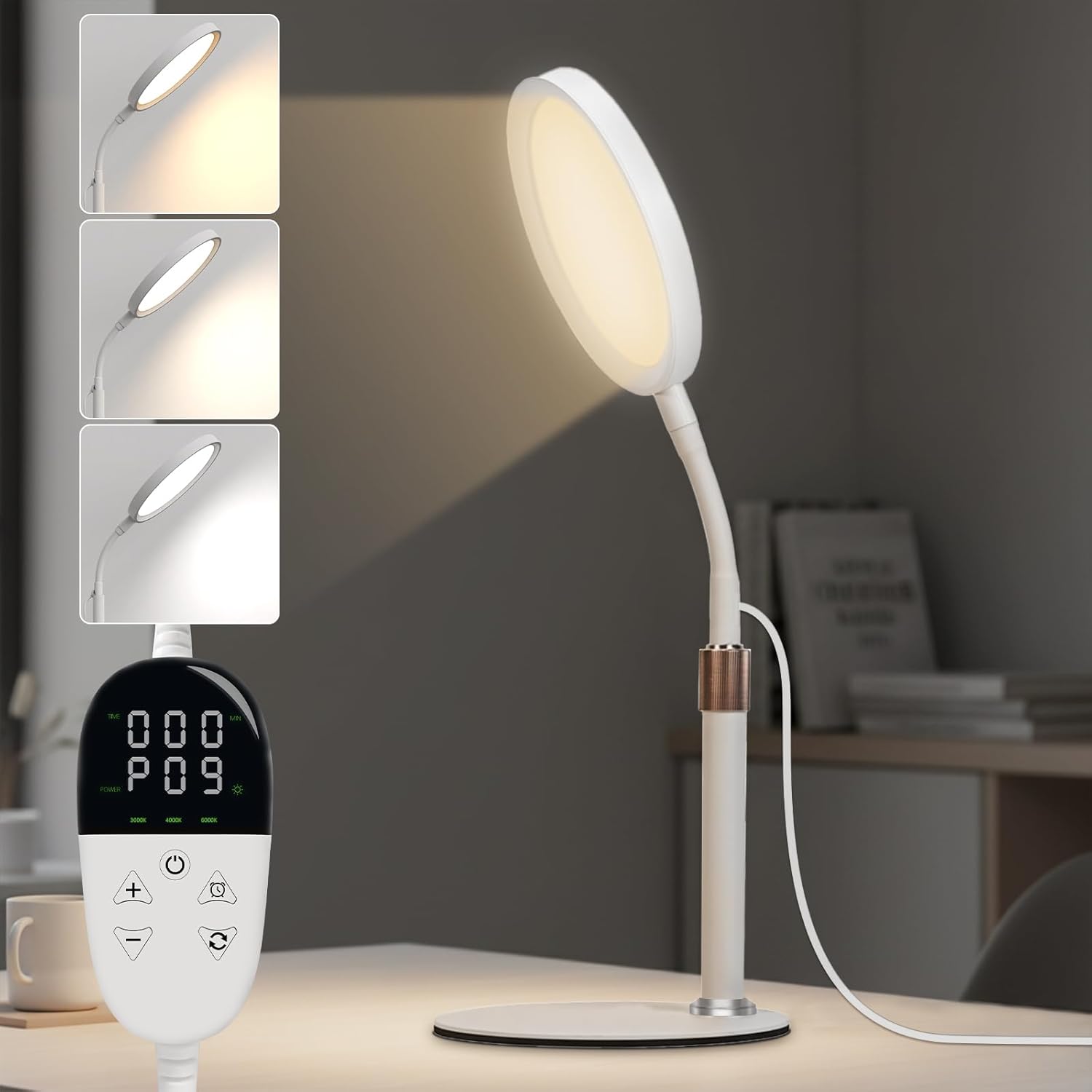 Light Therapy Lamp,10000 Lux LED UV-Free Sunlight Lamp,Full Spectrum Happy Therapy Desklamp with UV-Free,3 Color & 9 Brightness Level & Timer for Home,Office,Decoration