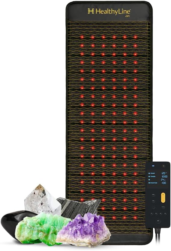 Jet Mat by HealthyLine – Advanced Infrared Heating Pad – Professional Biomat for Pain Relief and Healing – with Red Lights, Amethyst, Tourmaline, Jade and Obisidian Gemstones – 72 x 24