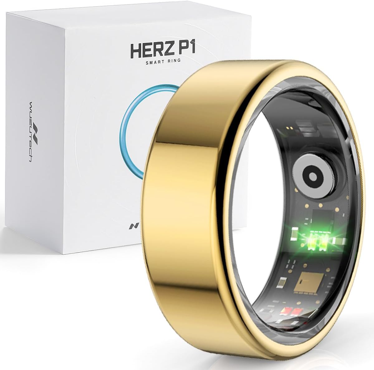 Herz P1 Smart Ring for Women & Men – (Size 9) 24/7 Health Metrics Fitness Ring, Tracks 20+ Biometrics, 6 Day Battery Life, Waterproof Stainless Steel, Free APP for iOS Android, No Subscription