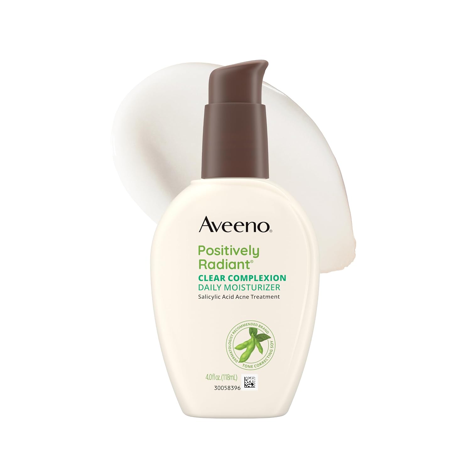 Aveeno Positively Radiant Clear Complexion Face Moisturizer, Acne Facial Lotion with Soy and Salicylic Acid for Oily Skin, Hypoallergenic Formula, Paraben-Free, Non-Comedogenic, Pump, 4 Fl Oz