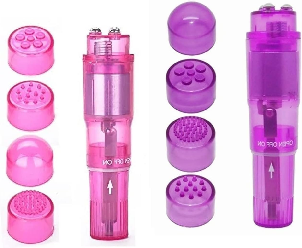 Small Mini Massager Portable Pen for Body Face, Neck, Head,Back Massage with 4 Heads (Pink and Purple)