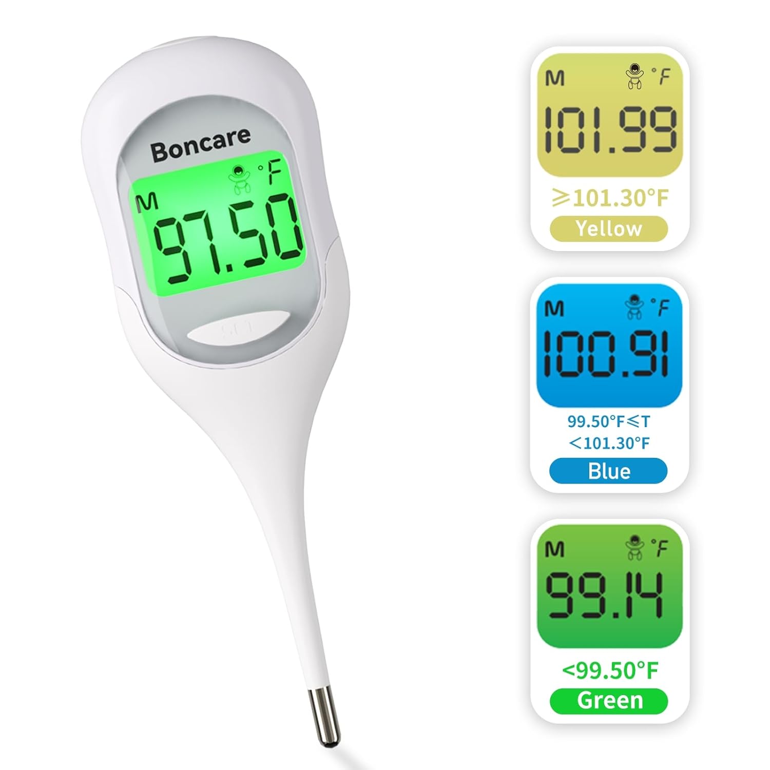 Boncare 9 Seconds Digital Basal Thermometer – Accurate Oral & Rectal Thermometer for Adults & Kids, Fever Alarm, Large Display (White)