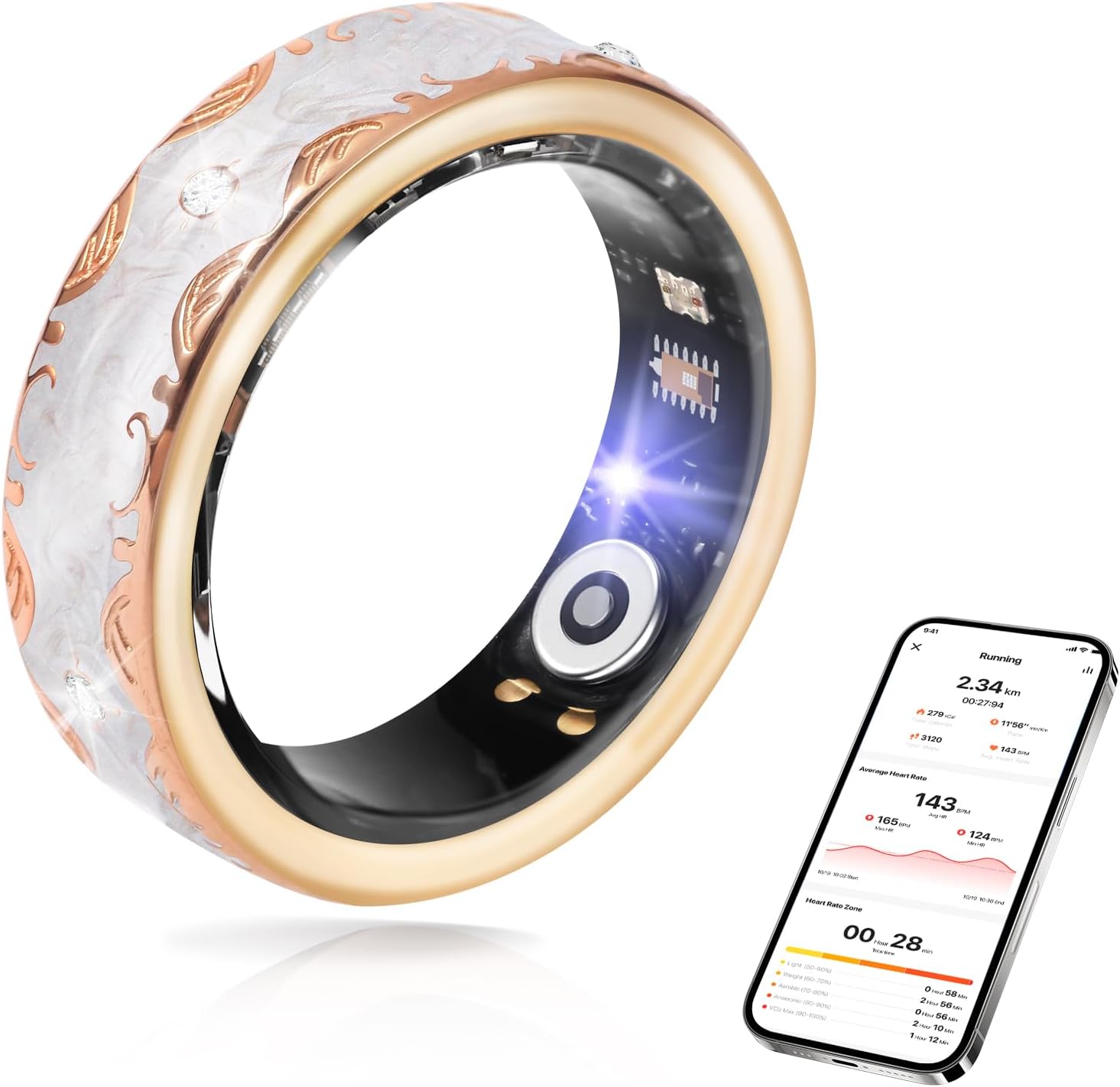 Smart Ring for Women-Men,Tracks Heart Rate, Sleep, SpO2, HRV. 128 Sports Modes, IP68 Waterproof, Gesture Control, No Subscription, iOS & Android Compatible (9)