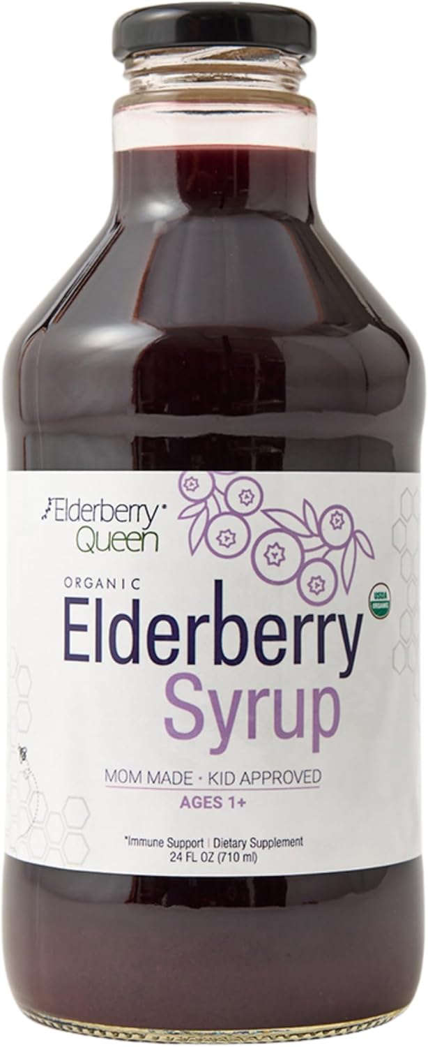 Elderberry Queen Organic Elderberry Syrup 24 Fl Oz – Immune Support Formula with Sambucus Black Elderberry & Aronia Berry – Pure Natural Certified Organic Elderberry Syrup for Kids and Adults