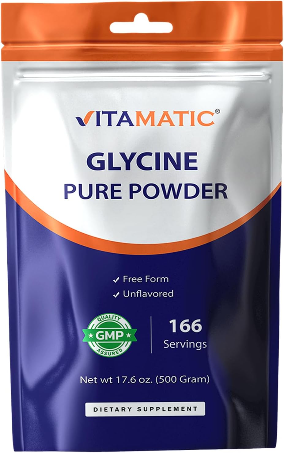 Vitamatic Glycine Powder – 3,000 mg Per Serving, Free-Form Amino Acid Supplement, Unflavored, 17.6 oz (500 g), Non-GMO, Gluten Free.