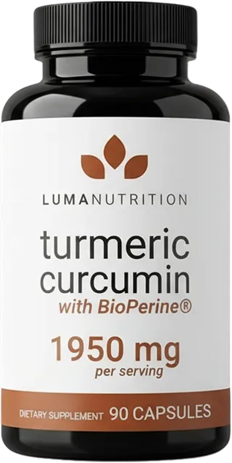 Luma Nutrition Turmeric Curcumin with Black Pepper – 95% Curcuminoids – 1950mg Per Serving – Premium Turmeric Supplement – with BioPerine for Max Absorption – Made in USA – 90 Capsules