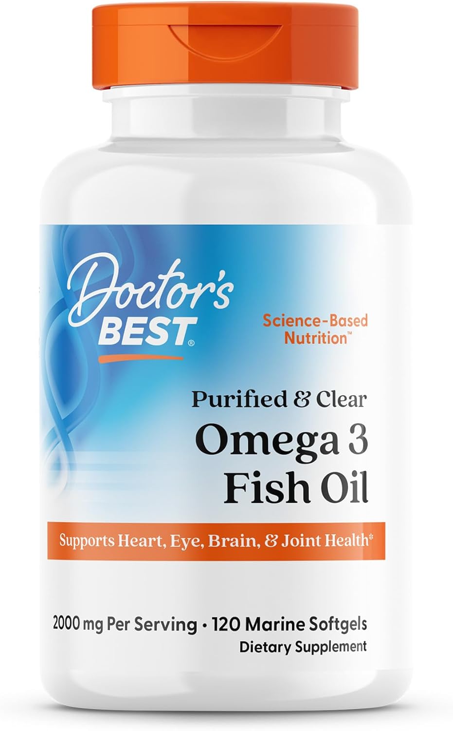 Doctor’s Best Omega 3 Fish Oil Supplement for Women & Men – Source of DHA, EPA, & Omega-3 Fatty Acids, Purified, High 2000 mg Potency, Heart Health Support, Non-GMO, Gluten Free – 120 Marine Softgels