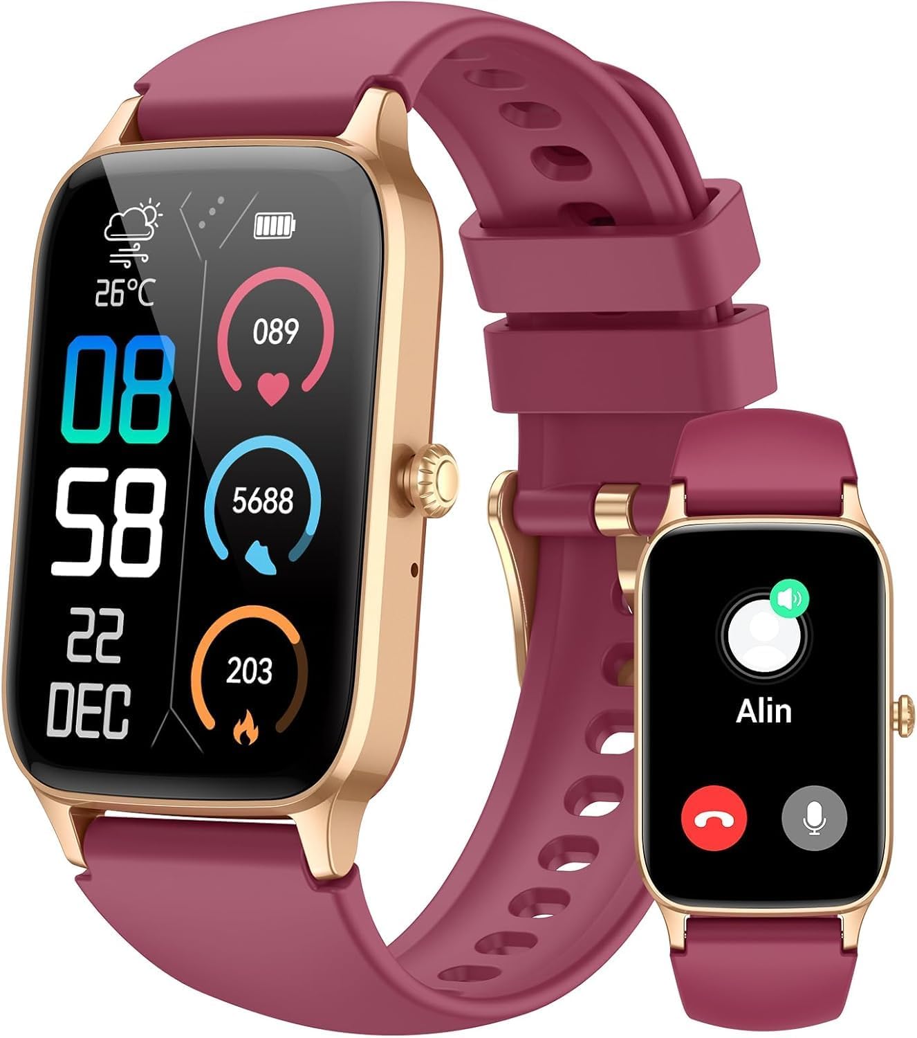 Jugeman Smart Watch for Men Women, 1.57″ Smartwatch (Answer/Make Call), Fitness Tracker Red