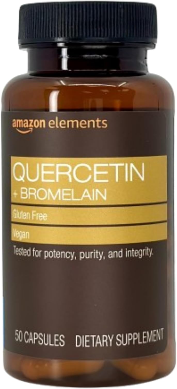 Amazon Elements – Revly Quercetin + Bromelain, 500 mg Quercetin with 150 mg Bromelain, Vegan, Pineapple, 50 Capsules, Quercetin with Bromelain