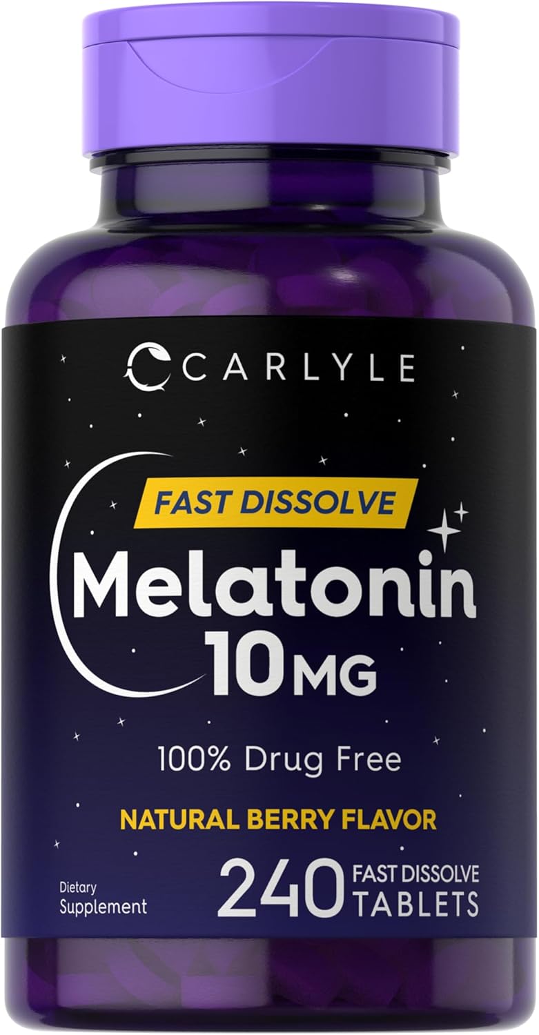 Carlyle Melatonin 10mg Fast Dissolve Tablets | 240 Count | Berry Flavor | 100% Drug Free | Vegetarian, Non-GMO, Gluten Free Supplement