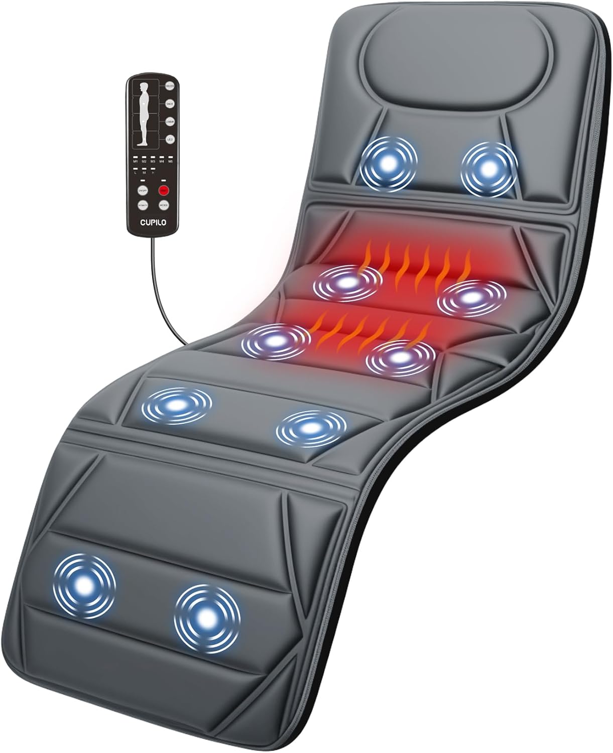 CuPiLo Full Body Massage Mat with Heat, 10 Vibrating Motors Massage Pad for Back, Lumbar & Legs, Massager Pad for Bed, Couch & Recliner, Fathers Day Dad Gifts for Men, Women, Seniors, 67″