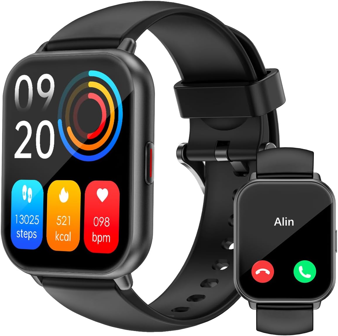 RUIMEN Smart Watches for Men Women (Answer/Make Calls, 2 Bands Included), 1.8″ Smartwatch for iOS/Android Phones, Fitness Tracker Heart Rate/Sleep Monitor Digital Watch Waterproof Black