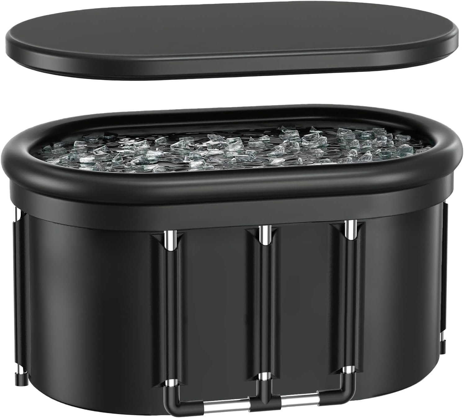 148 Gal Ice Bath Tub for Cold Plunge Chiller, Oval Cold Plunge Tub for Full Body Immersion, Portable Cold Water Therapy Tub with Cover & Carry Bag, Chiller Compatible with In/Out Ports