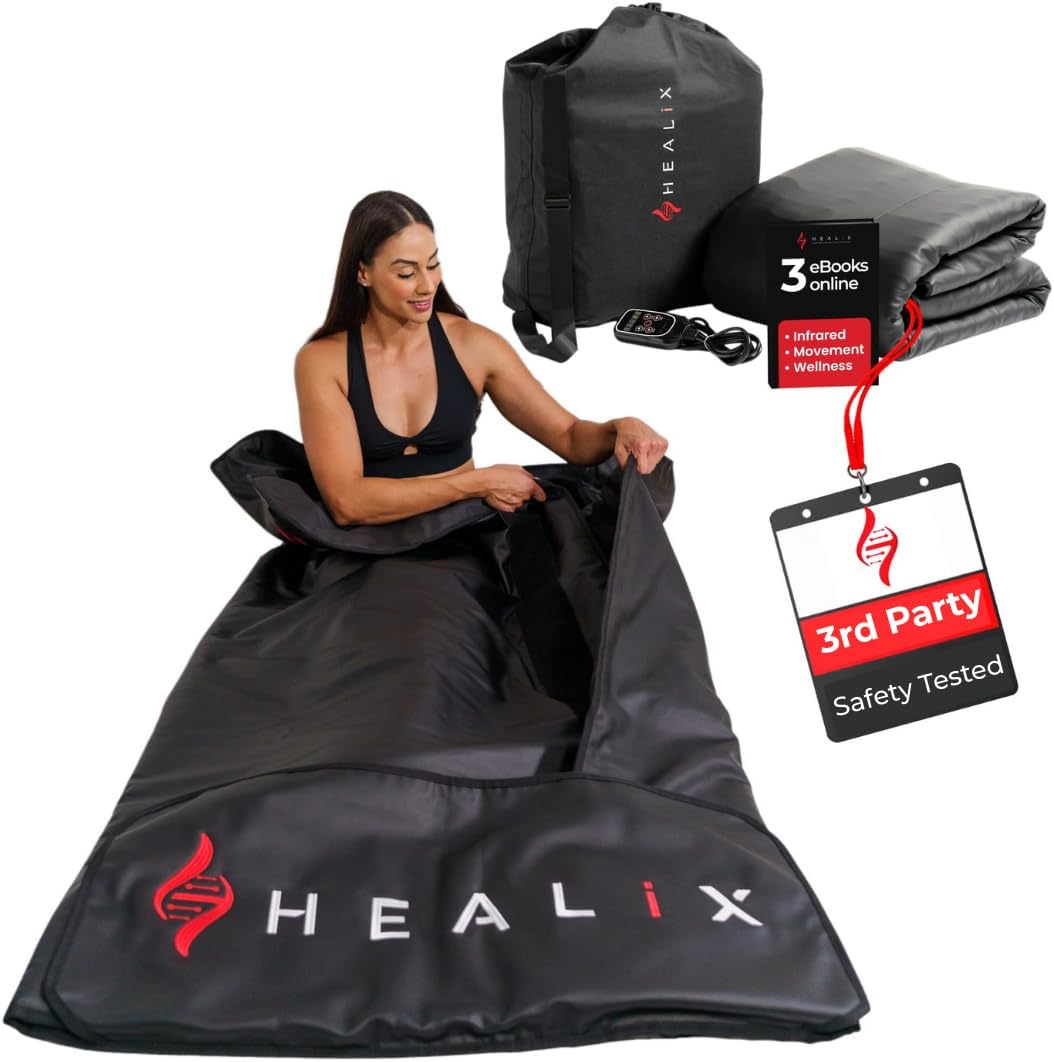 Healix Infrared Sauna Blanket – Zero EMF Portable Sauna for Detox, Recovery & Wellness – 10,000-Strand Far Infrared Carbon Fiber Heating, Adjustable 77-176°F | Hook-and-Loop Closure