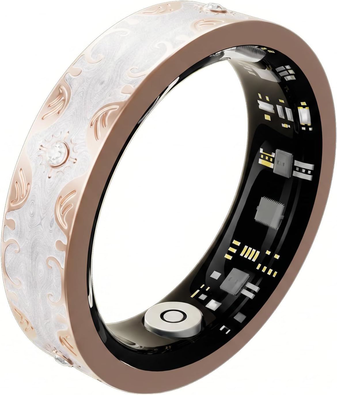 Smart Ring for Women, Sleep Tracker and Health Ring with Heart Rate, SpO2, HRV, Multi-Sport Tracking, IP68 Waterproof, Jewelry-Inspired Design, No Subscription, for iOS and Android (White, 8#)
