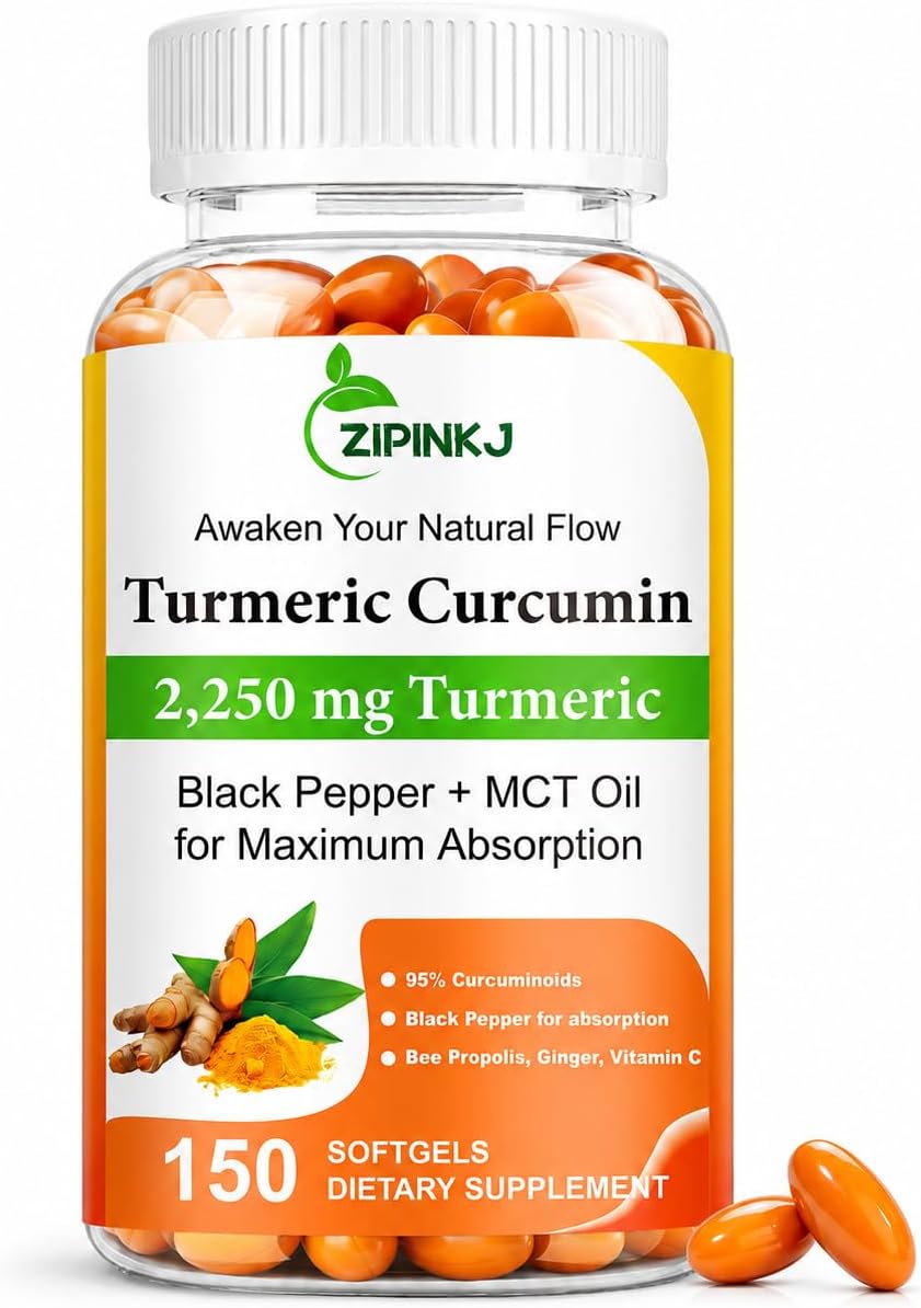 Turmeric Curcumin 2250mg with Black Pepper & Ginger – 95% Curcuminoids Turmeric Complex Supplement, High Absorption, Non-GMO, 150 Softgels