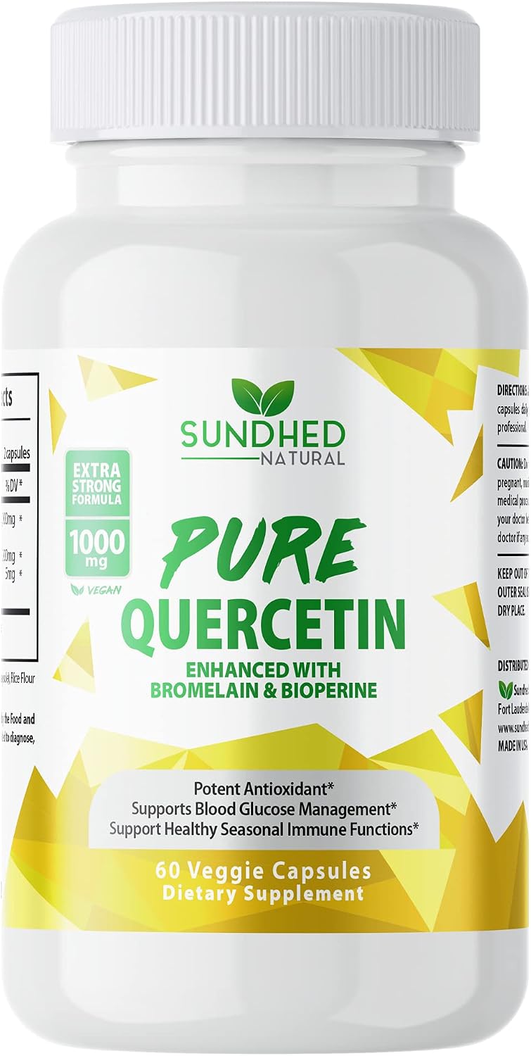 Pure Quercetin with Bromelain and Bioperine – Antioxidant Support, Extra Strong Formula with 1000mg, 1-Month Supply