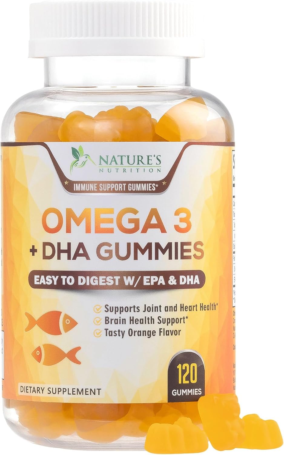 Omega 3 Fish Oil Gummies – Triple Strength Omega 3 Gummy Supplement with High Absorption DHA & EPA – Heart, Joint & Brain Support – Delicious Orange Flavor Fish Oil Nature’s Vitamin – 120 Gummies