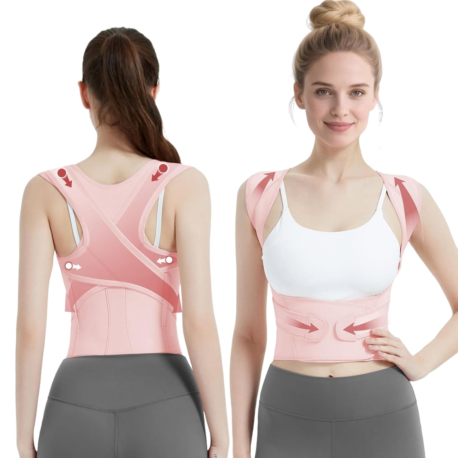 Posture Corrector for Women & Men, Full Back Brace Support with Adjustable Shoulder Straightener, Lower & Upper Back Pain Relief – Scoliosis, Hunchback, Spine Corrector (Pink, Medium)