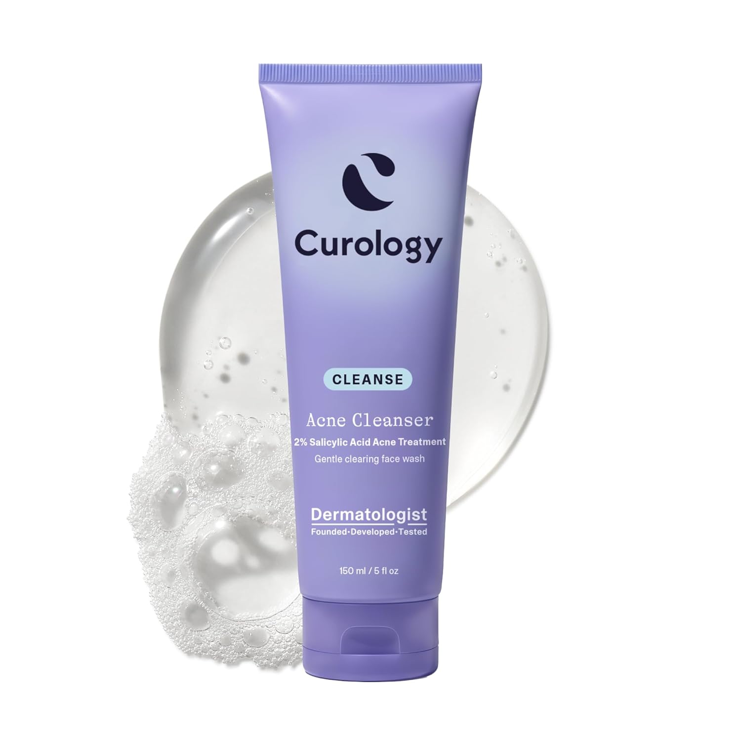 Curology 2% Salicylic Acid Face Wash for Acne Prone Skin, Cleanser with Lactic Acid, Niacinamide and Glycerin, Fragrance Free Daily Facial Cleanser, 150ml