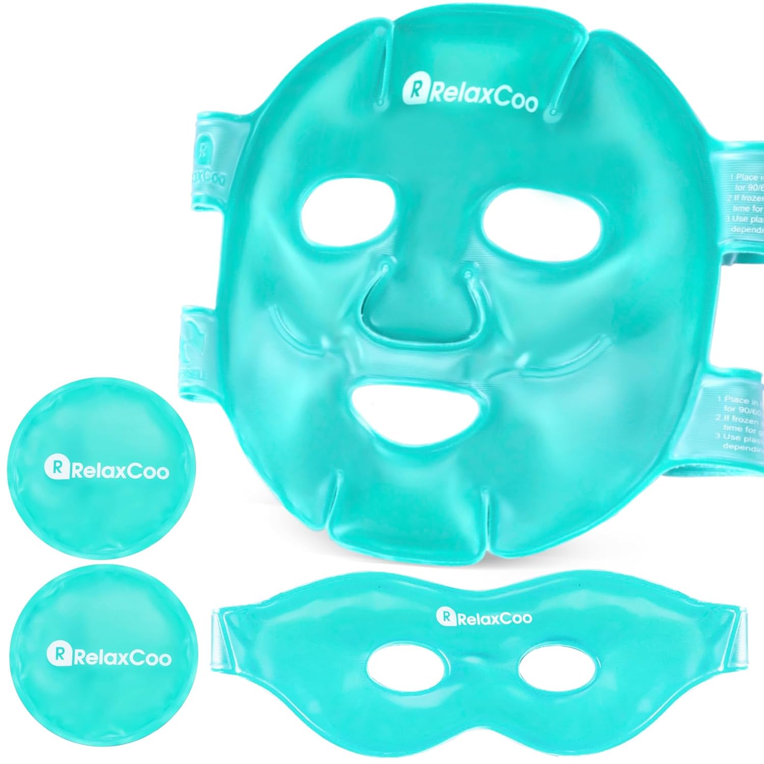 RelaxCoo Ice Face Eye Mask for Dark Circles and Puffiness Cold Warm Compress, Gel Cold Cooling Face Mask Package for Women and Men, Migraines, Headache, Stress and Relaxation