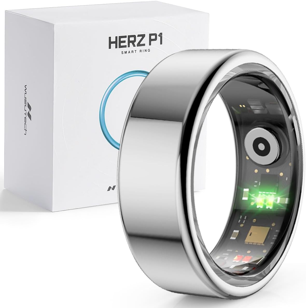 Herz P1 Smart Ring for Women & Men – (Size 10) 24/7 Health Metrics Fitness Ring, Tracks 20+ Biometrics, 6 Day Battery Life, Waterproof Stainless Steel, Free APP for iOS Android, No Subscription