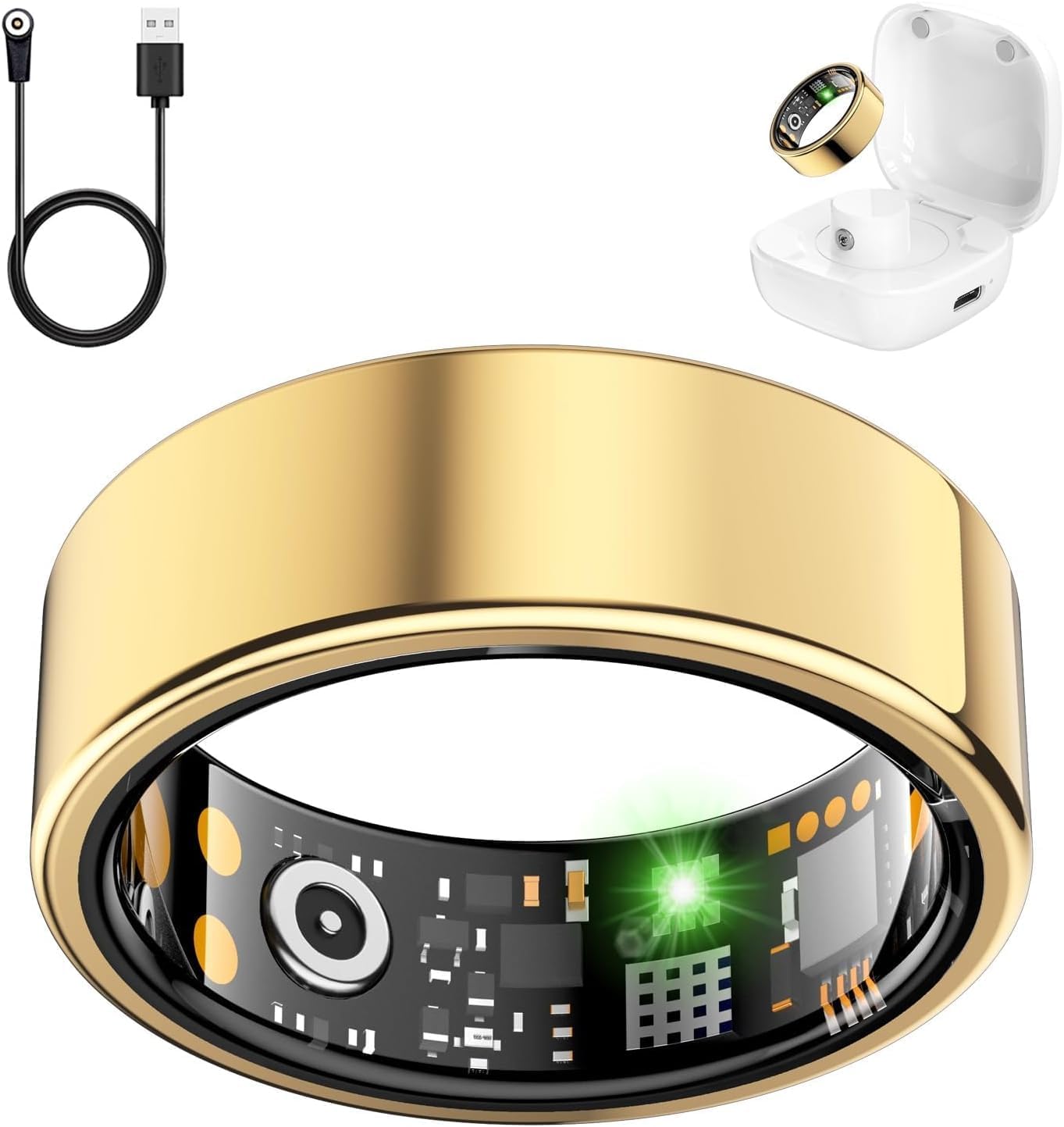 Smart Ring for Women Men, Fitness Ring with Heart Rate, Blood Oxygen,Stress, Sleep Tracker, Step Tracker, Fit Ring No Subscription Fee, IP68 Waterproof Smart Ring for iPhone & Android (Gold, 6#)