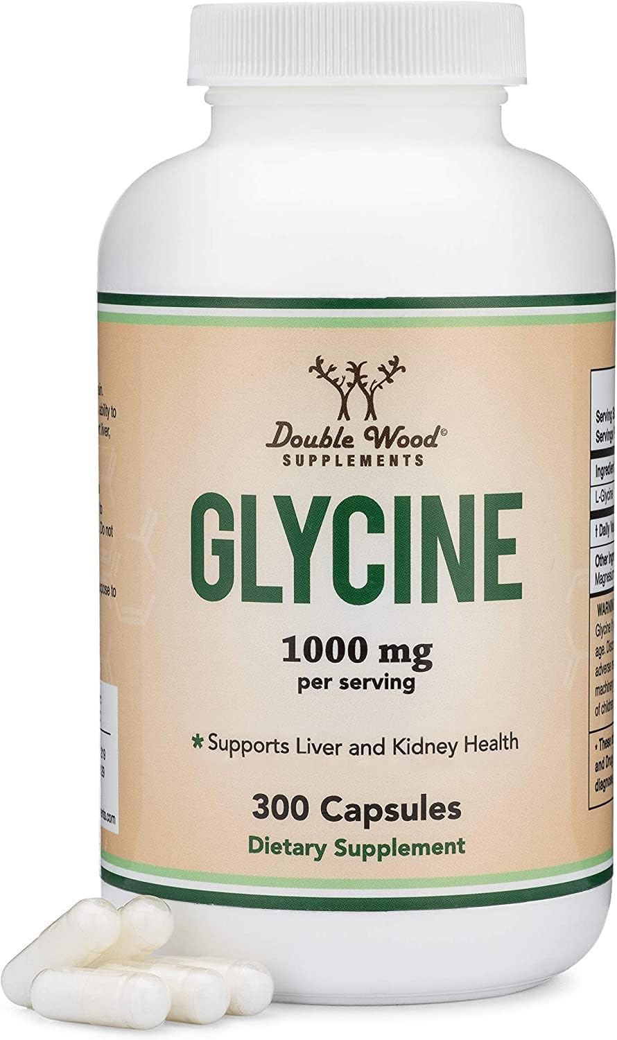 Glycine Supplement – 1,000mg Glycine Powder per Serving (300 Capsules) The Relaxing Amino Acid (Glicina) (Third Party Tested, Gluten Free, Non-GMO) by Double Wood