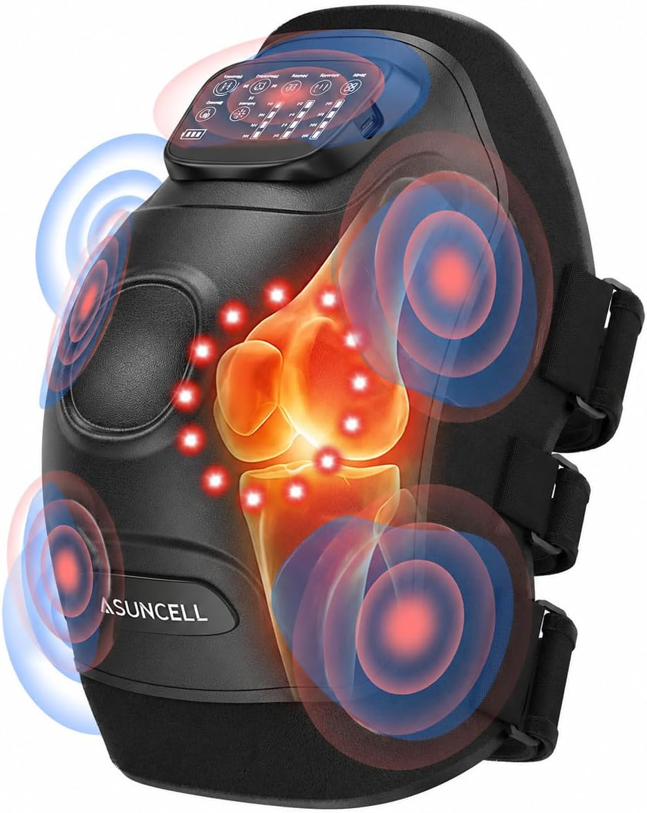 ASUNCELL Knee Massager with Heat, Red Light & Vibration, Heated Knee Wrap with 3 Massage Modes & 4 Heat Levels, Adjustable Knee Heating Pad for Daily Comfort & Relaxation, Gift for Men & Women