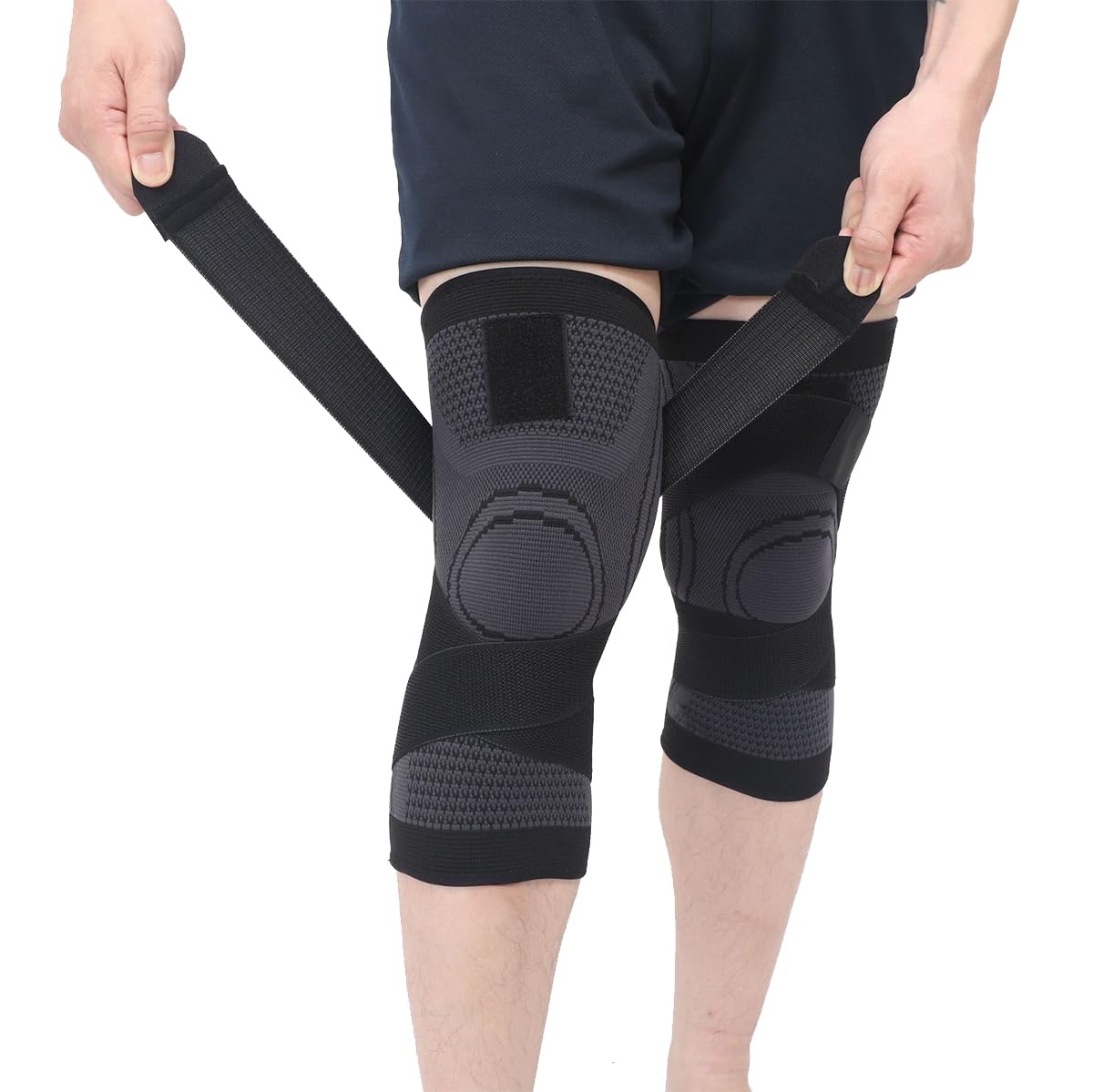 2 Pack Knee Wraps for Pain Relief, Knee Wrap Knee Compression Sleeve Knee Sleeves for Men Women Compression Knee Brace, Knee Band for Knee Pain Relief, Knee Brace for Arthritis Pain and Support (Black, Large)